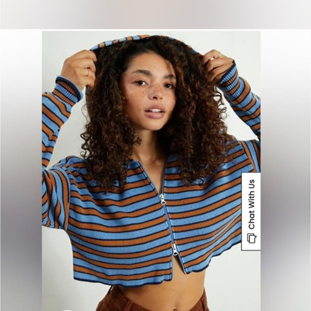Striped Blue and Brown Women's Hoodie Kendall and Kylie